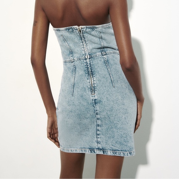 Zara dress denim jeans sleeveless mini bandeau - Picture 3 of 6